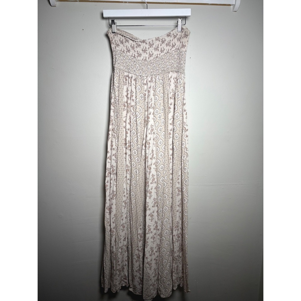 VICI Carmella Strapless Smocked Jumpsuit Large Cream Floral Wide Leg Boho - Picture 7 of 10